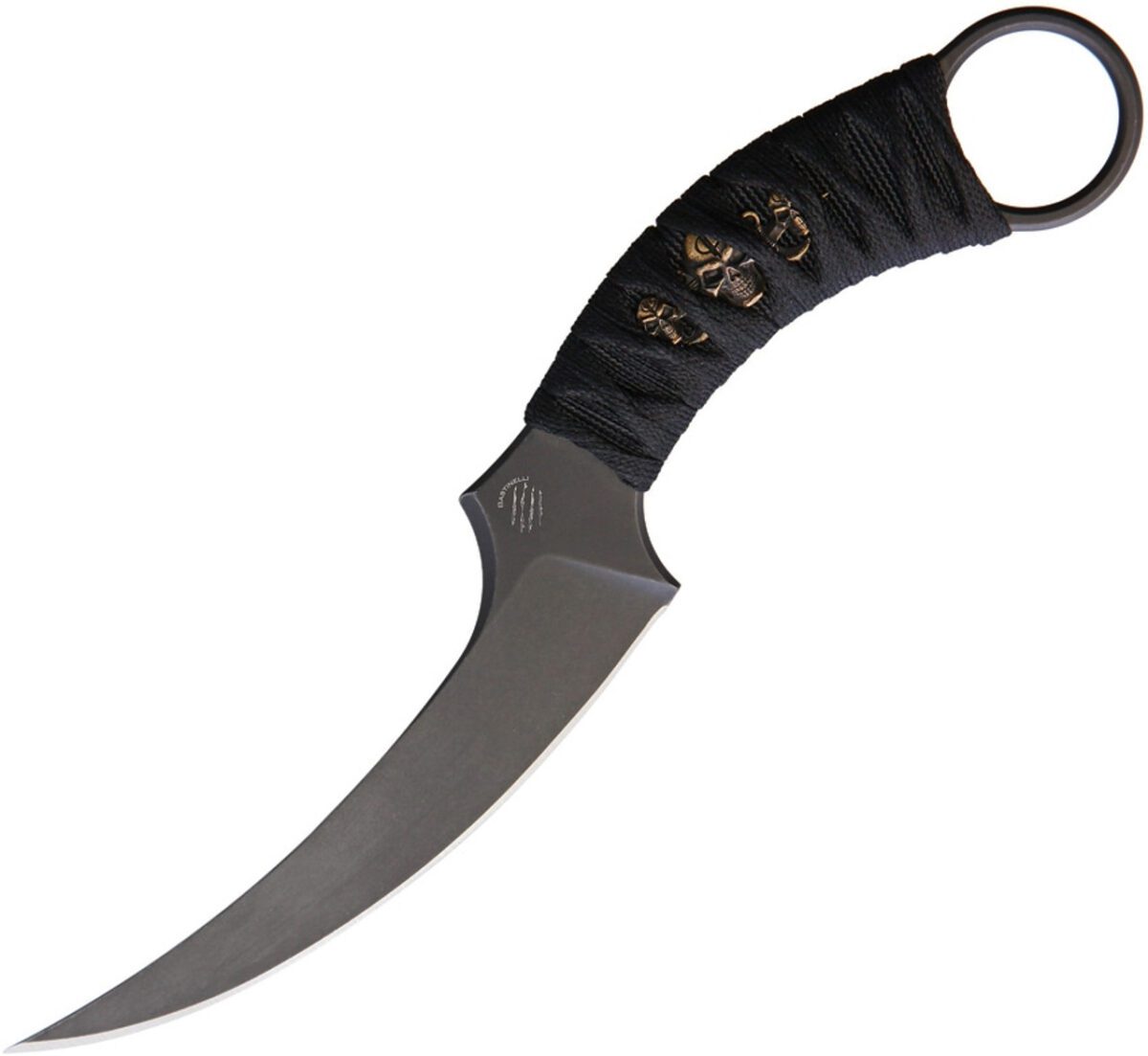 Bastinelli Creations Mako Fixed Blade BAS206M, 5" N690 Black Stonewashed Plain Blade, Black Cord Handle, Black Kyden Sheath - Image 3