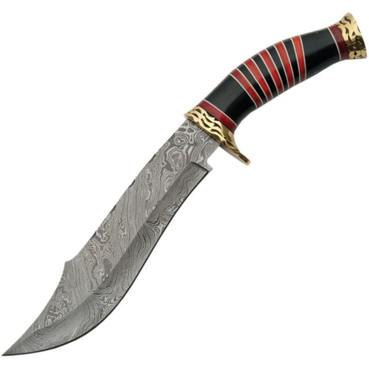 Damascus Knives Bowie - Black/Red Lam. Wood (8.75" Damascus) DM1056 - Image 3