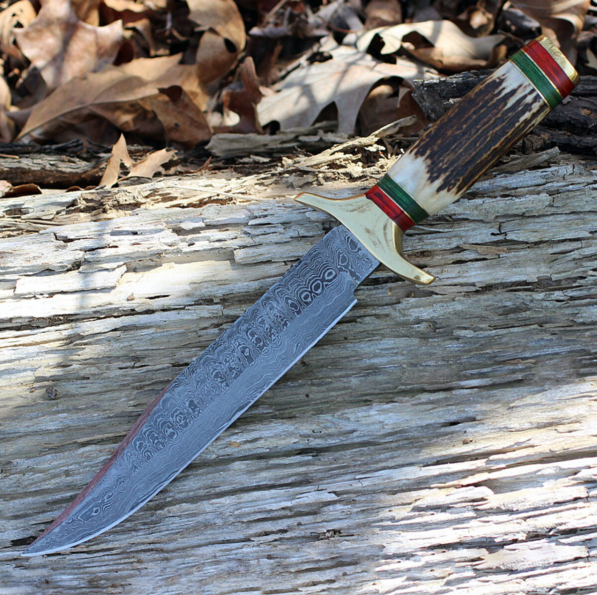 Damascus 1032 Bowie, 9" Damascus Plain Blade, Stag Handle - Image 3