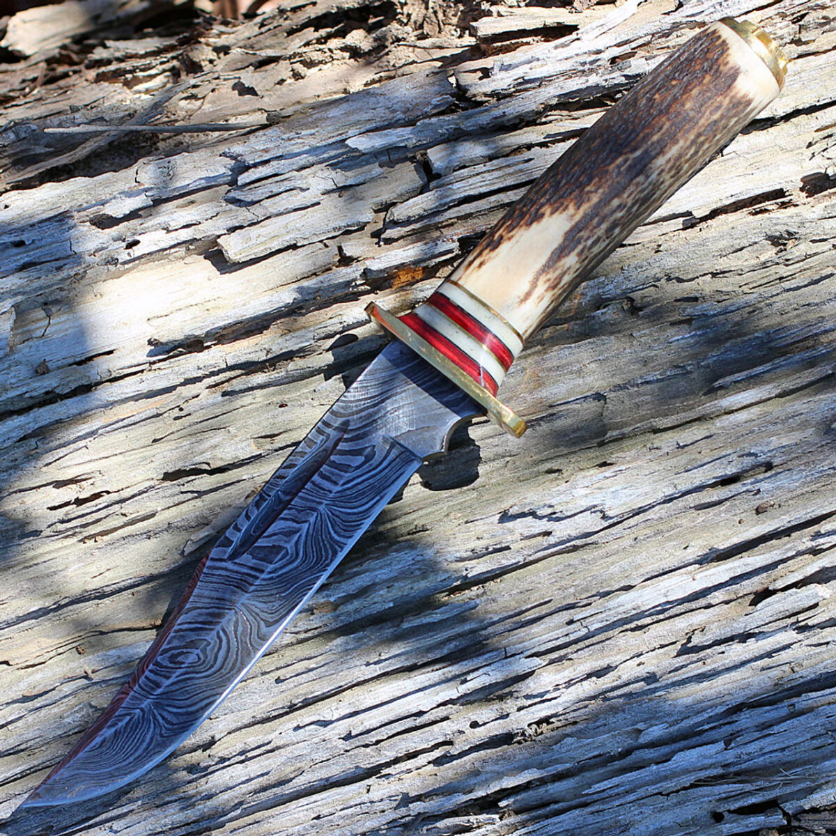Damascus 1043 El Dorado Skinner, 6" Damascus Plain Blade, Round Stag Handle - Image 2