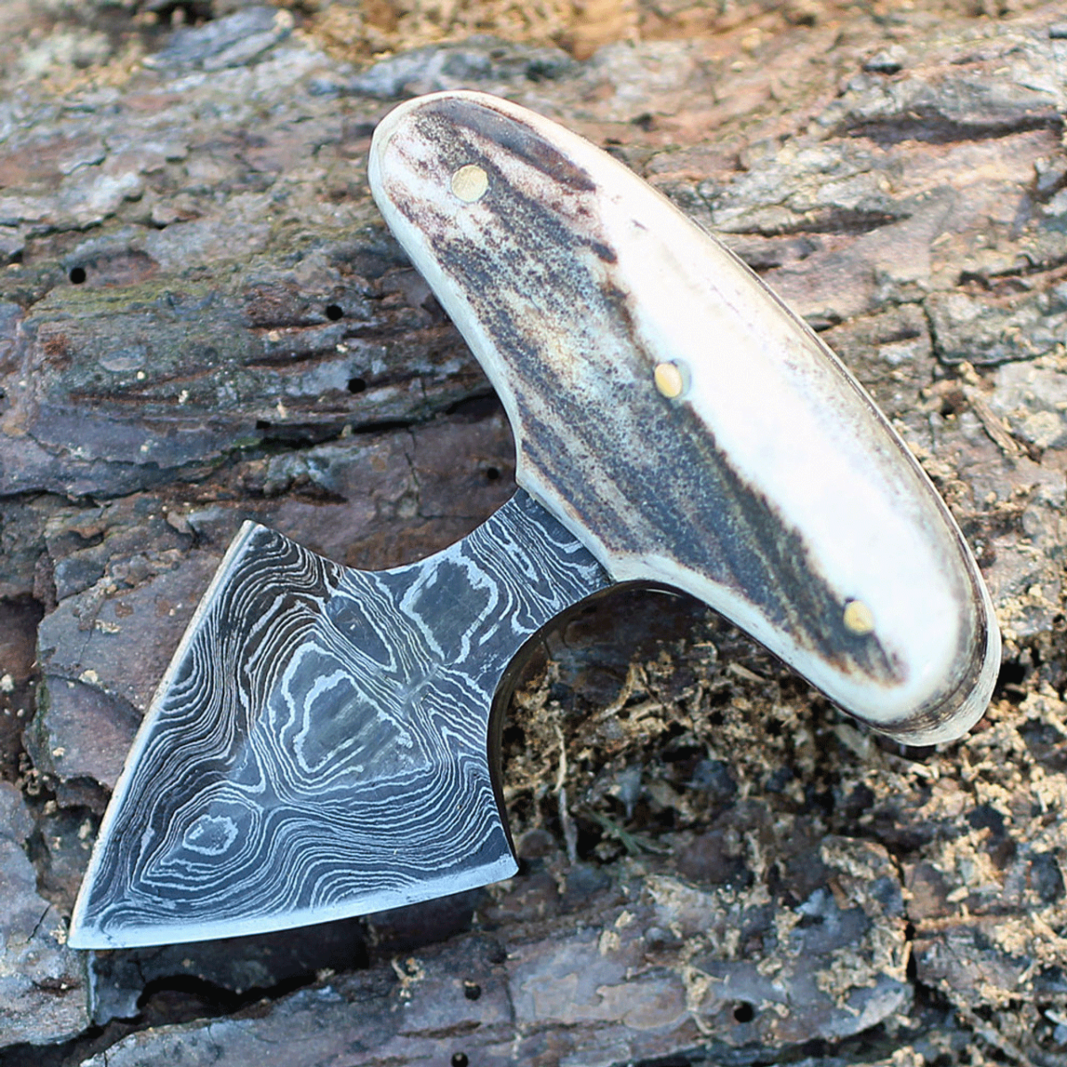 Damascus 1119 Push Dagger, 2" Damascus Plain Blade, Stag Handle - Image 2