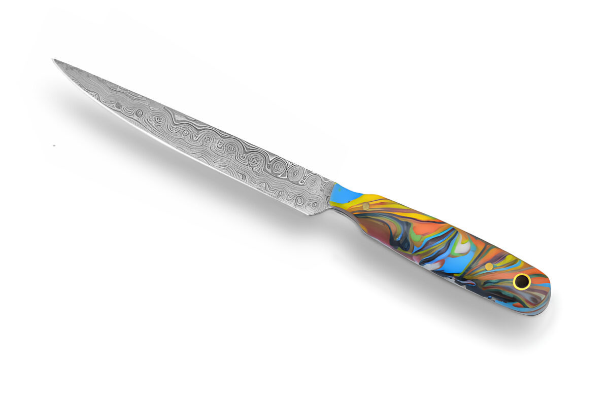 Handcrafted Damascus Steel Knife Artisan chef’s knife with a unique patterned blade and vibrant handle - Image 2