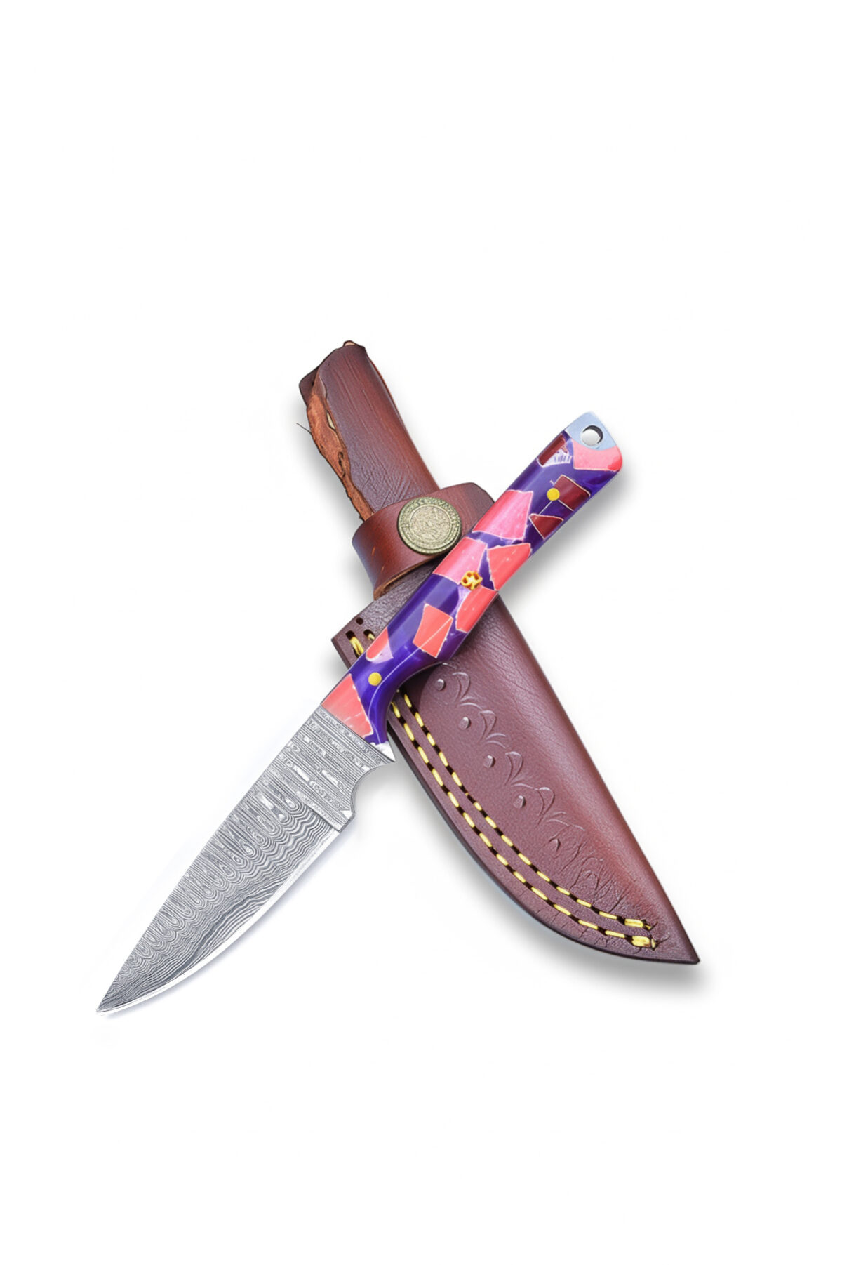 Hattori SAN Limited Edition SAN-79DT Limited Cowry-X Damascus Little Hunter (Clip Point, Deep Blue Turquoise Gem-Composite Stone Handle) - Image 3