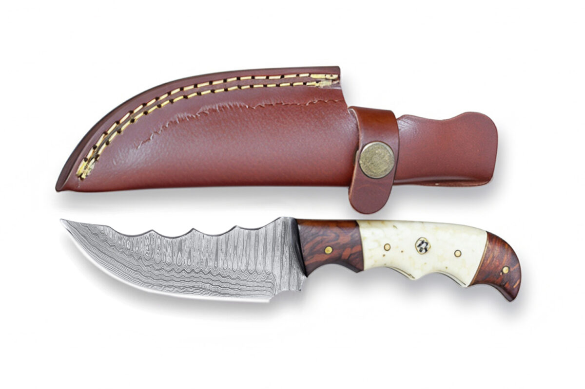 Custom Hand Forged Damascus Steel Folding Knife W/ Rose Wood & Bone Handle WH 1280 - Image 2