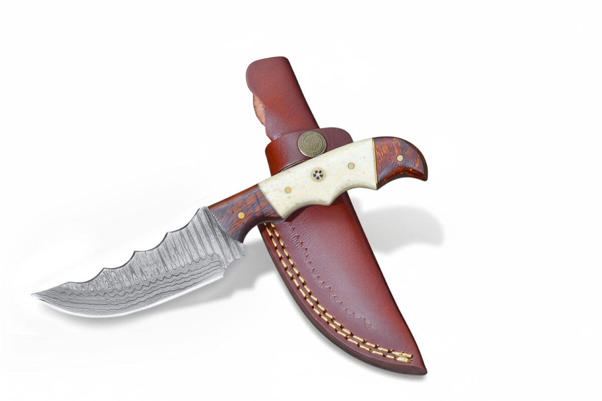 Custom Hand Forged Damascus Steel Folding Knife W/ Rose Wood & Bone Handle WH 1280 - Image 3