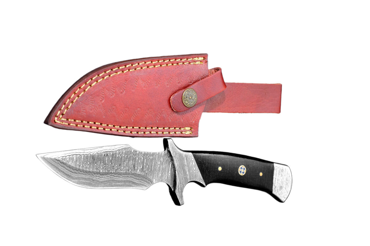 Black Reaper Damascus Steel Knife with Leather Sheath - Image 3