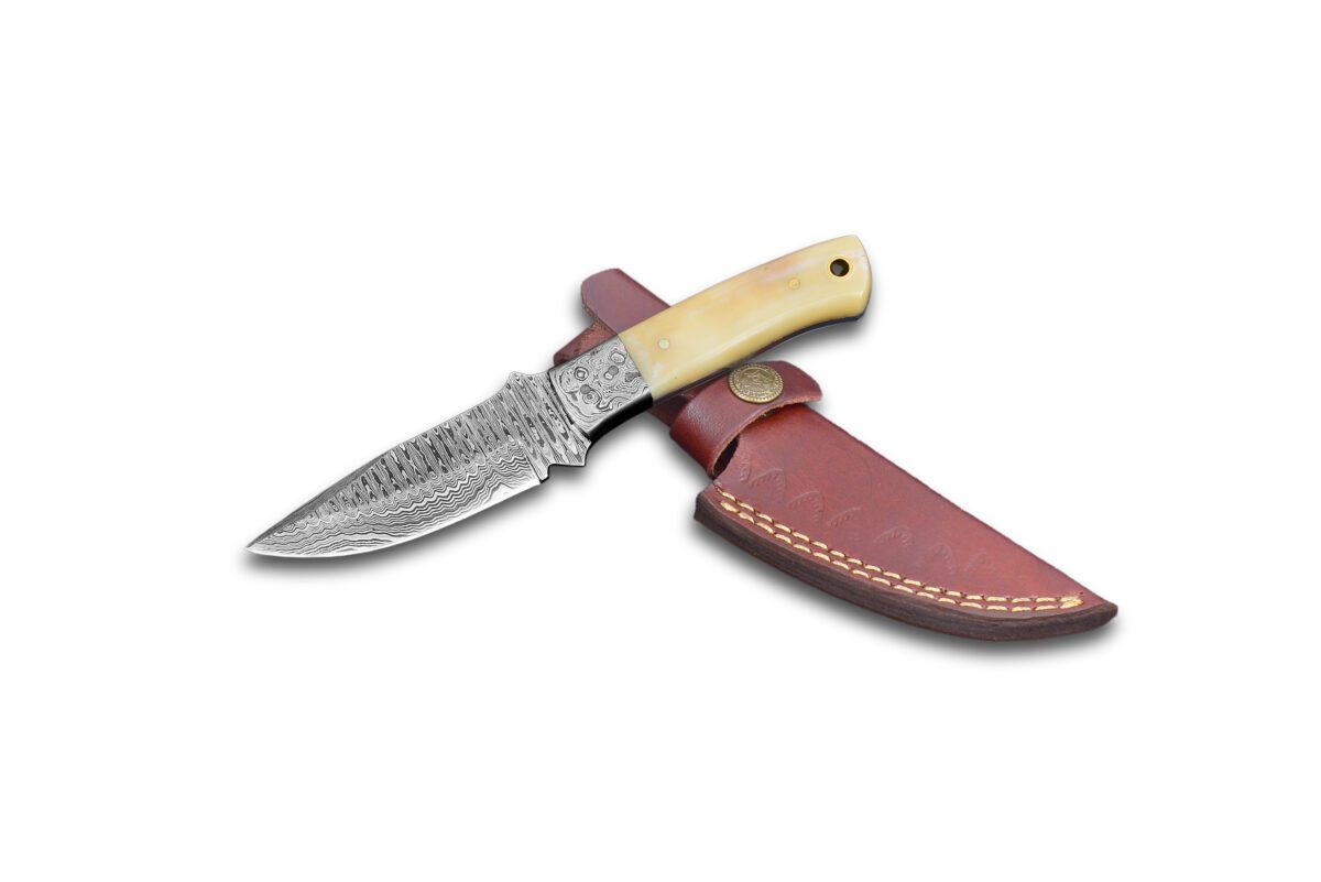 Haller Damascus Hunting Knife, Staghorn Handle - Image 2
