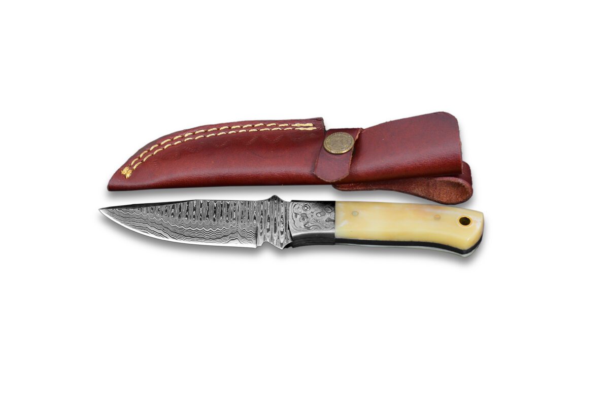 Haller Damascus Hunting Knife, Staghorn Handle - Image 3